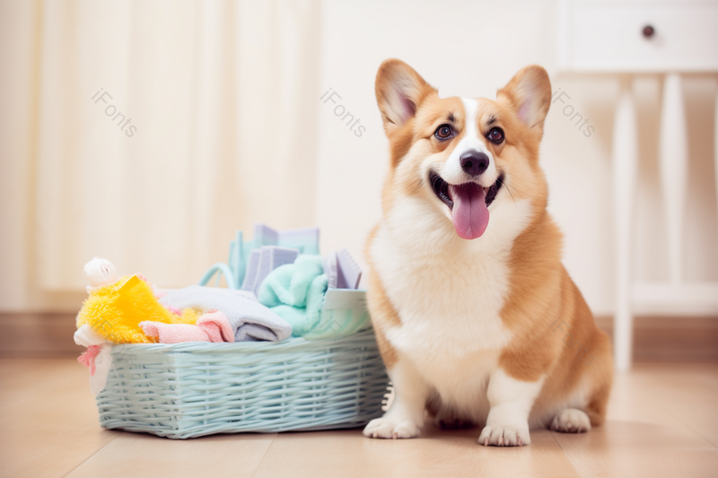 坐在扫除工具栏旁边的宠物犬摄影图,高清,摄影图,摄影图片,图片大全,摄影图免费下载